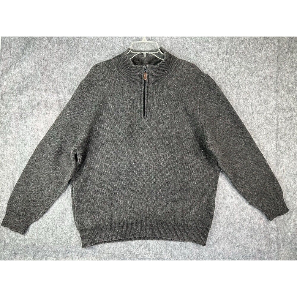 Jos A Bank 1/4 Zip Sweater Men's XL Gray 80% Lambs Wool Mock Neck